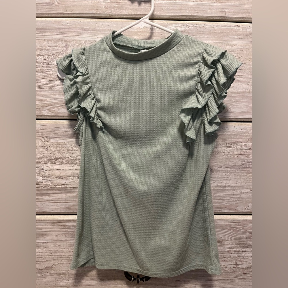 Simply Ruby Ruffled Sage Green Women's Top - Size M